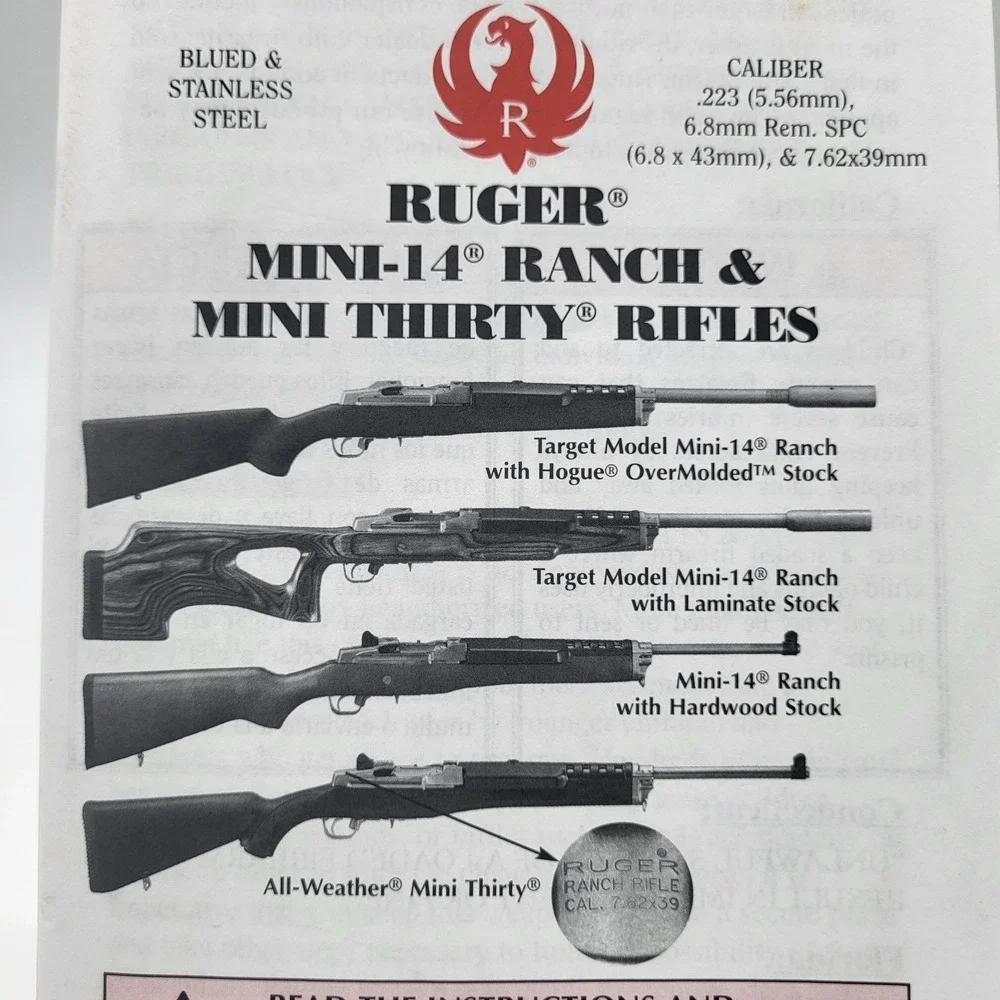 Ruger Instruction Manual For A Ruger Mini-14 Ranch & Mini Thirty Rifles - Picture 2 of 6